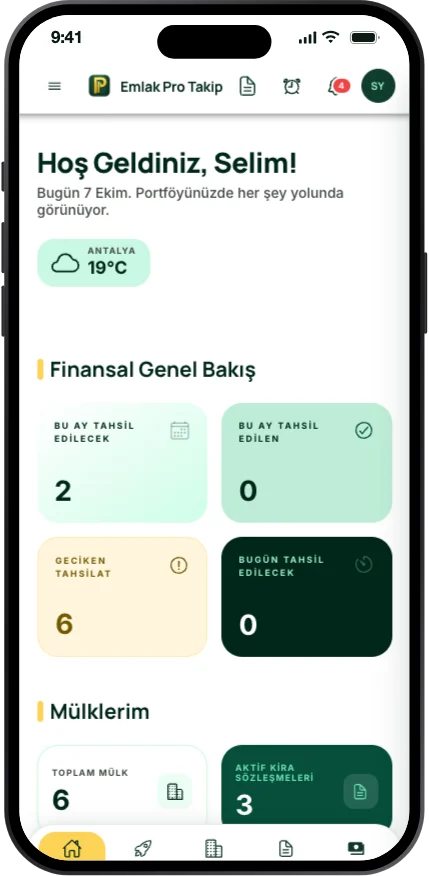 Emlak Pro Takip uygulamasının panel ekranı