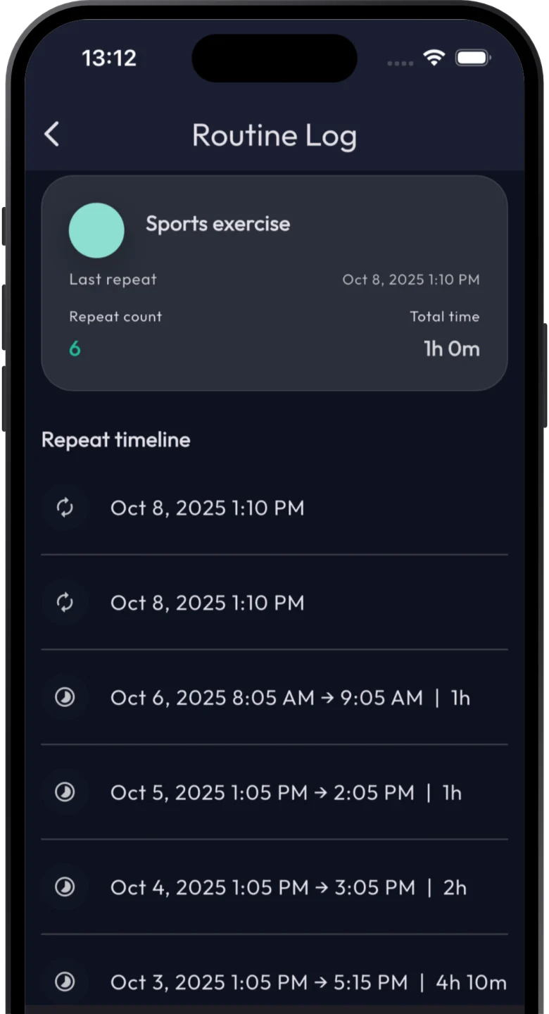 Routinity uygulamasının rutin günlüğü ekranı