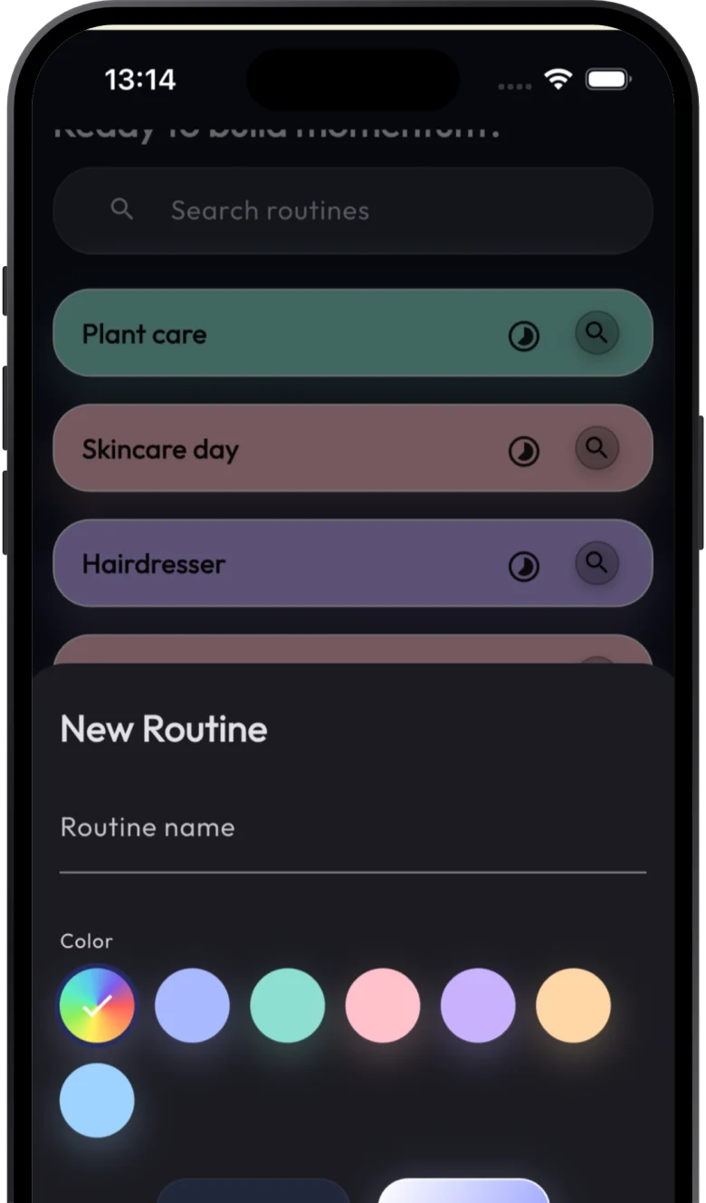 Routinity uygulamasının rutin listesi ekranı